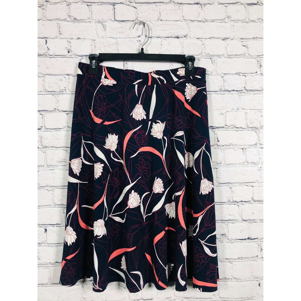 Gilli Skirt Womens A-Line Floral Navy Blue Large Excellent Stretch Midi